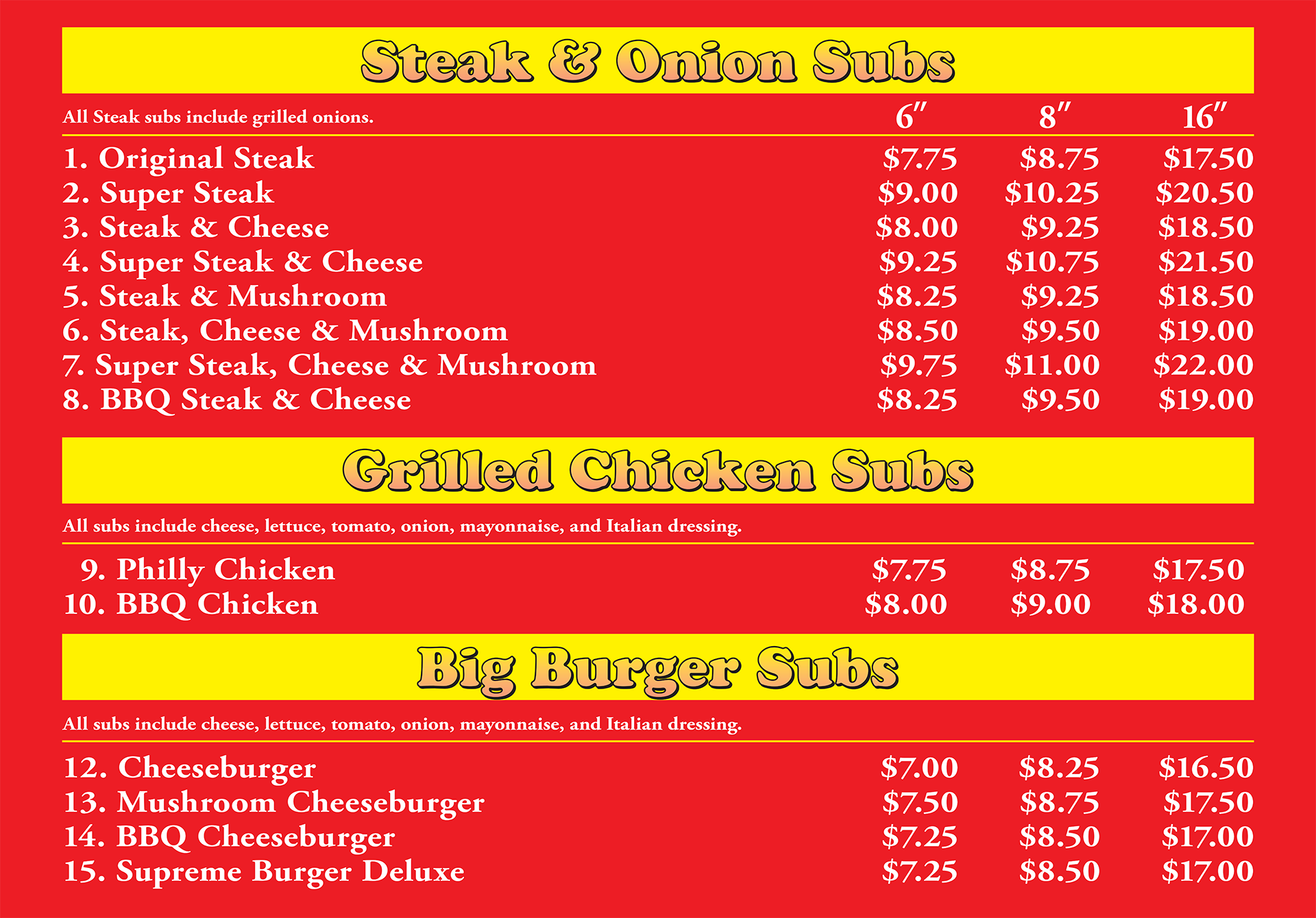 Owosso Menu