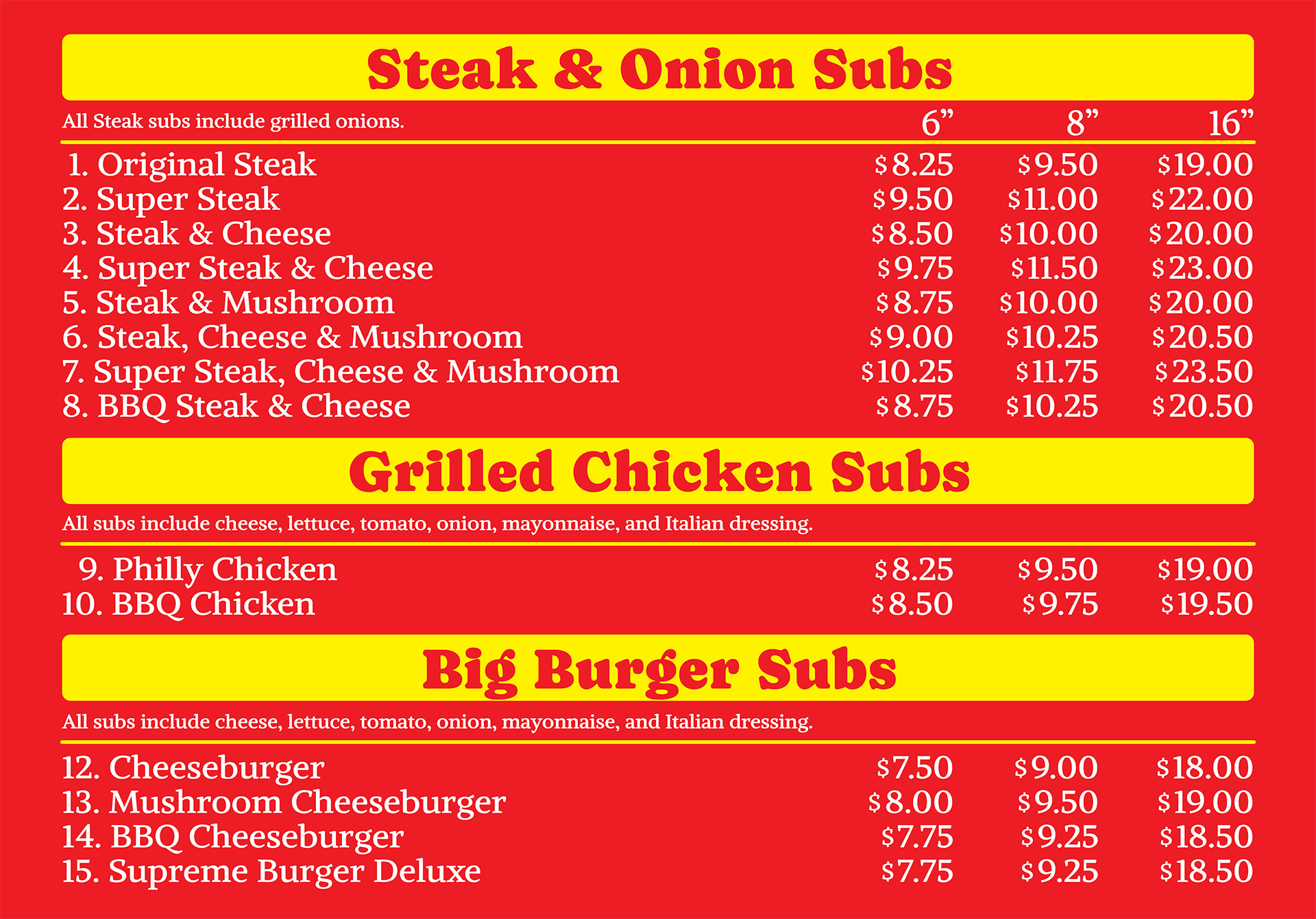 Owosso Menu