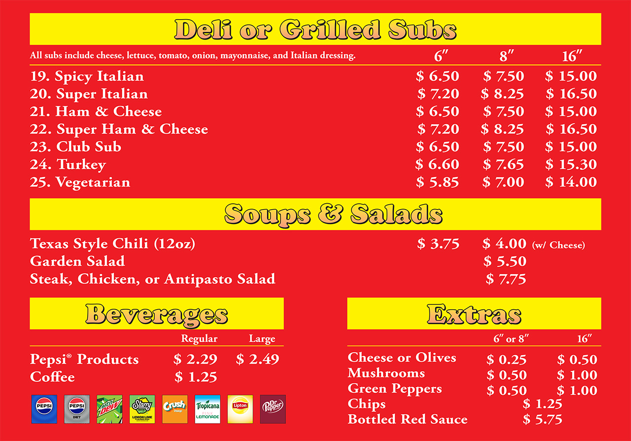 Saginaw Menu