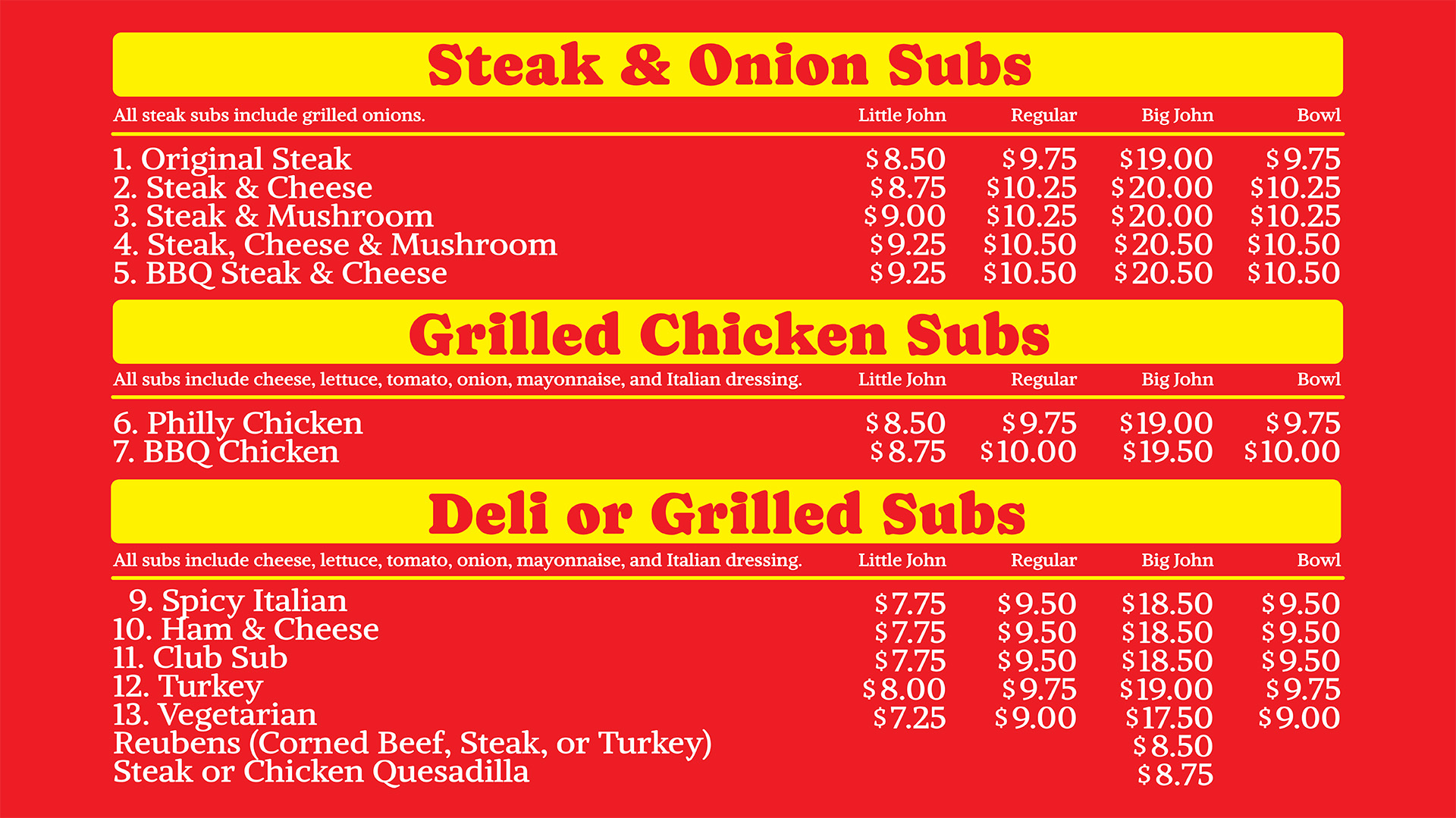 Lansing Menu